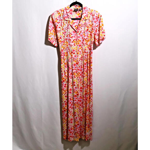 VTG Button Up AOP Floral‎ Maxi Dress Collar Flowers Pockets Boho Cottage Fairy M - Picture 1 of 7